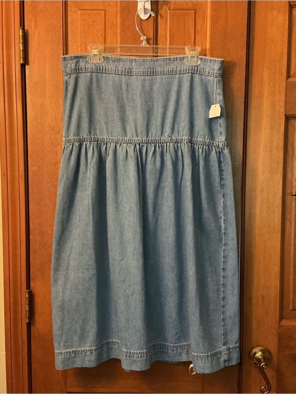 Time and Tru stressed look light Blue Denim drop waist Maxi skirt - Picture 3 of 8